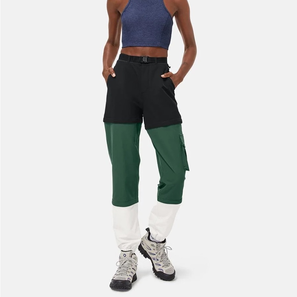 NWT Outdoor Voices RecTrek Zip Off Pants in Black/Hunter/Bone